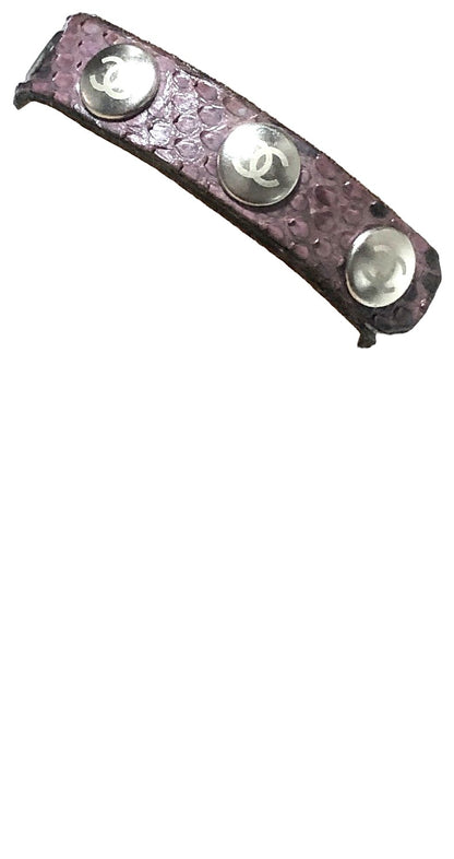 CHANEL CC Logo Bracelet Bangle Purple Exotic Embossed Leather Silver Studs