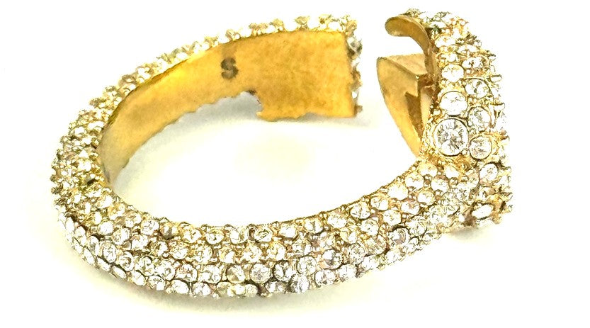 GUCCI GG Marmont Ring Rhinestone Pave Gold Tone Open Band Size US7 EUR53 Used