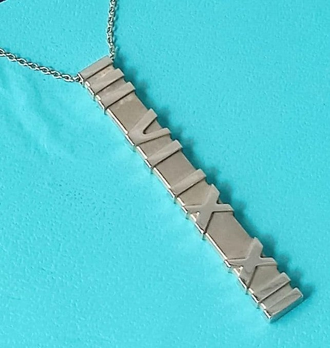 Tiffany & Co Atlas Bar Pendant Necklace Sterling Silver 925 1.9x0.2in Authentic