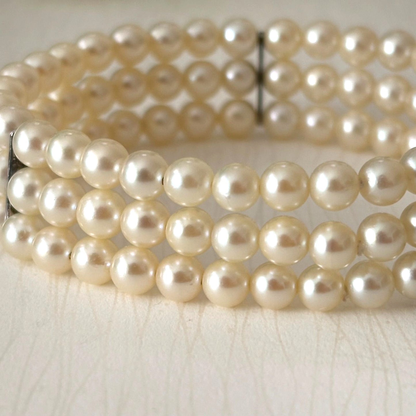 Mikimoto Silver Pearl Bracelet 3-Strand Cream 5.0mm Pearls 16cm(6.3in)
