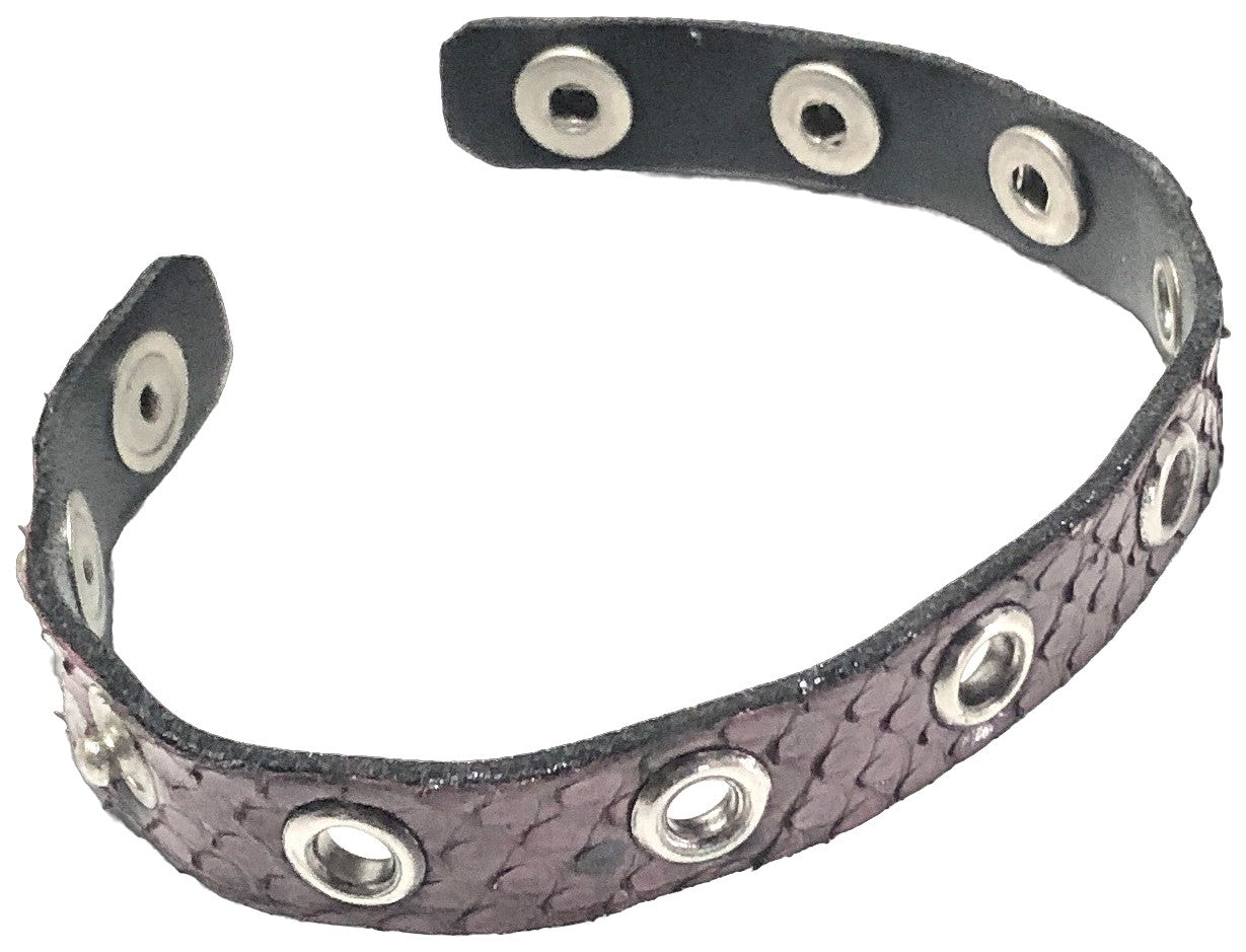CHANEL CC Logo Bracelet Bangle Purple Exotic Embossed Leather Silver Studs