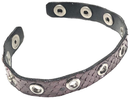 CHANEL CC Logo Bracelet Bangle Purple Exotic Embossed Leather Silver Studs