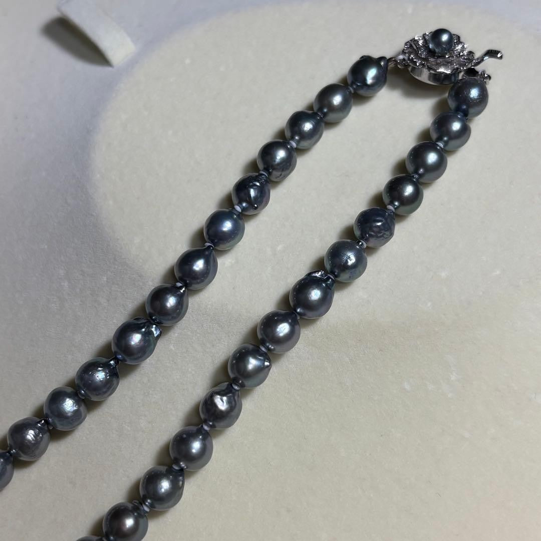 Akoya Pearl Necklace Blue Gray 7.6-7.9mm 17in. Silver Clasp Japan Used Authentic