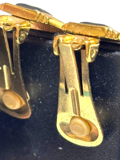 Michaela Frey Wien Clip-On Earrings Gold Enamel Geometric Vintage Austria