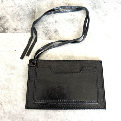 BALENCIAGA Black Leather Mirror Card Case ID Holder Neck Strap Lanyard Authentic