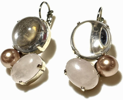 Philippe Ferrandis Bijoux Earrings Multicolor Crystal Pearl Silver France 1.6in