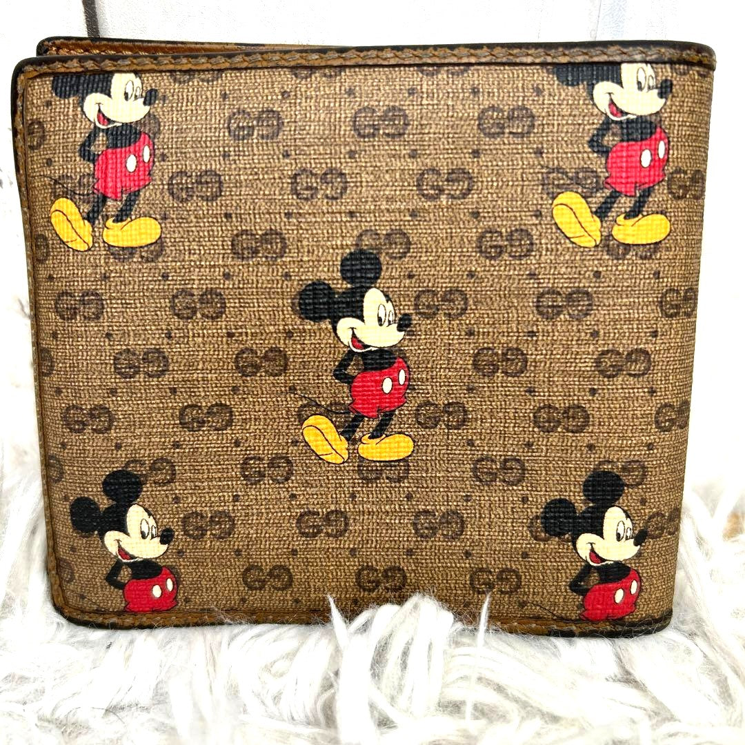 GUCCI x Disney Mickey Mouse GG Supreme Bifold Wallet Brown Leather 602549 Used