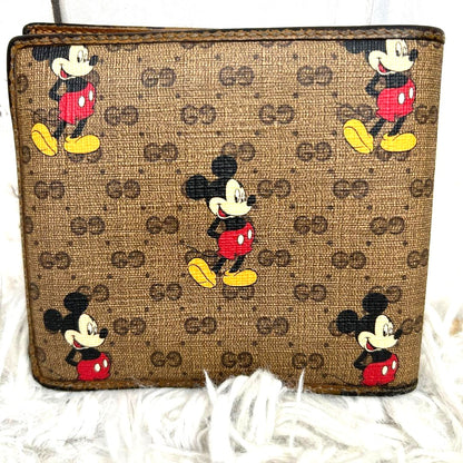 GUCCI x Disney Mickey Mouse GG Supreme Bifold Wallet Brown Leather 602549 Used