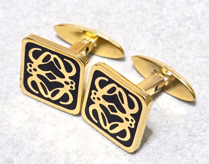 Loewe Anagram Gold Tone Metal Square Cufflinks Gold/Black