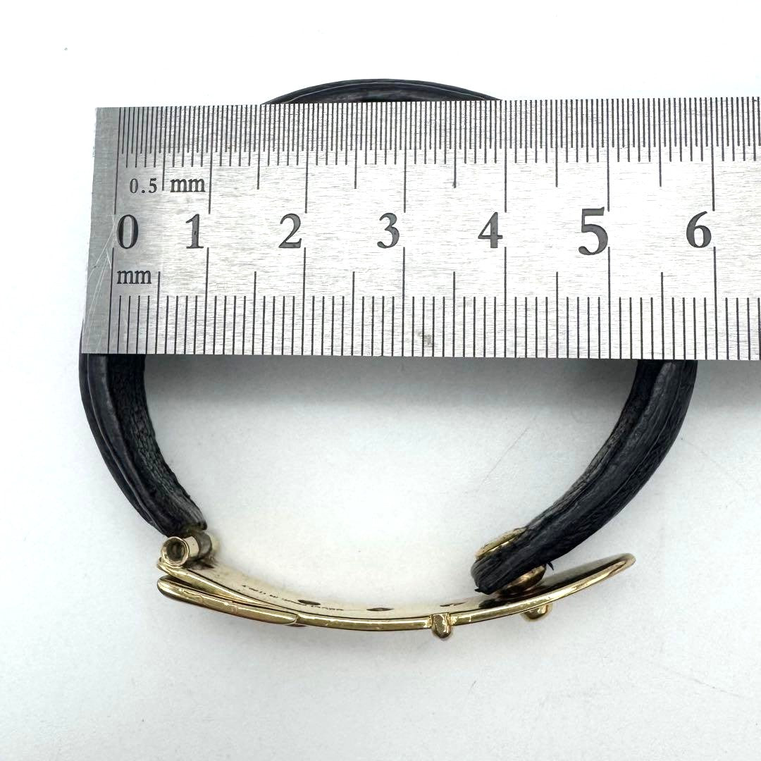 GUCCI Old Gucci Leather Belt Buckle Bracelet Black Gold HW 6.3in Made Italy