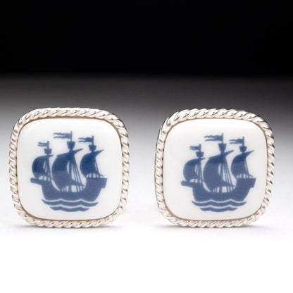 Royal Copenhagen x Georg Jensen Silver 925 Sailing Ship Cufflinks Denmark 2.3cm