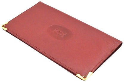 Cartier Must de Cartier Long Wallet Bordeaux Leather Gold HW 7.2x4.1x0.3" Auth