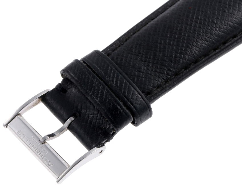 Dunhill Eccentric DQV210AL Quartz Watch Silver Dial SS Black Leather Swiss Used