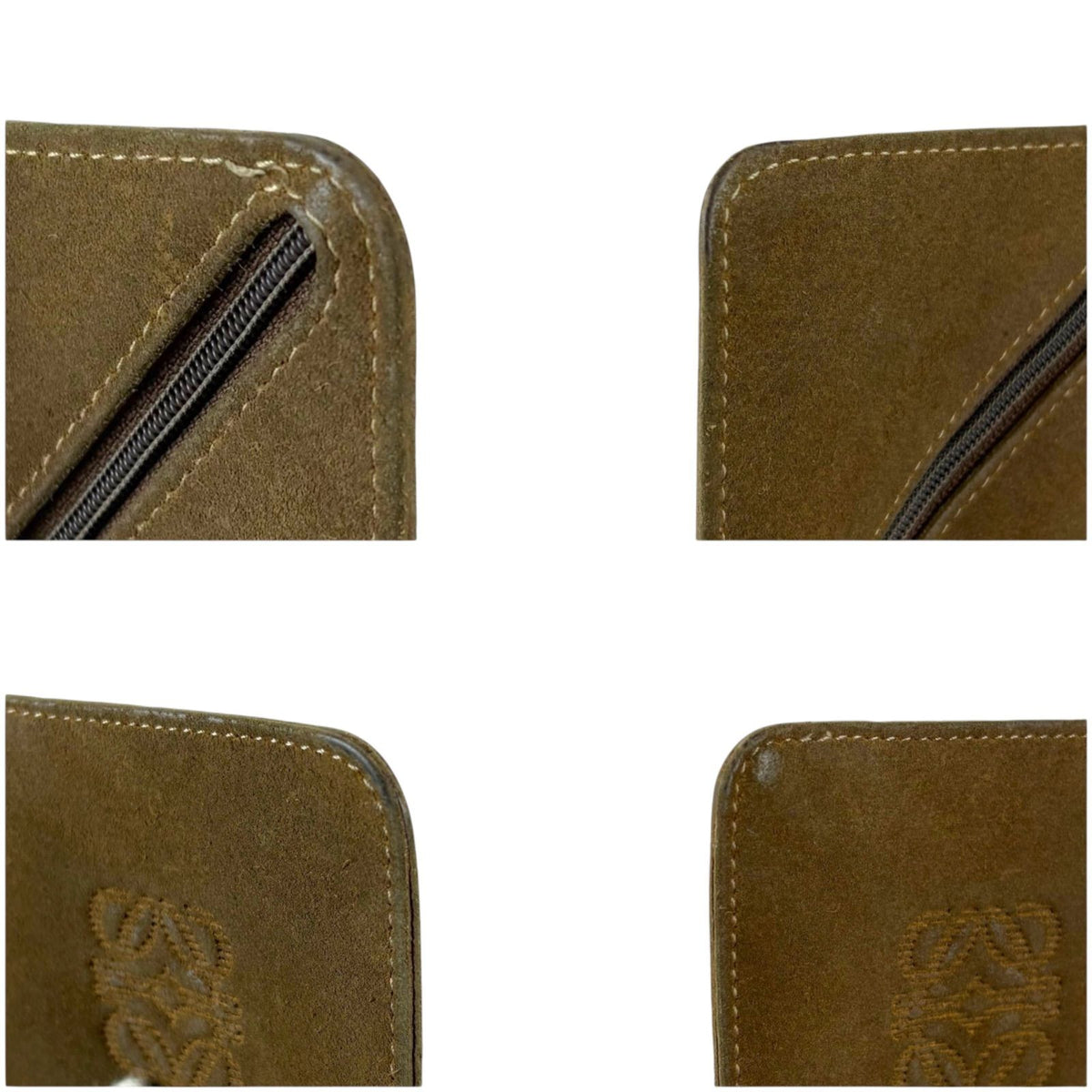 Loewe Anagram Brown Suede Leather Coin Case Coin Purse 10 x 9cm 3.9 x 3.5in