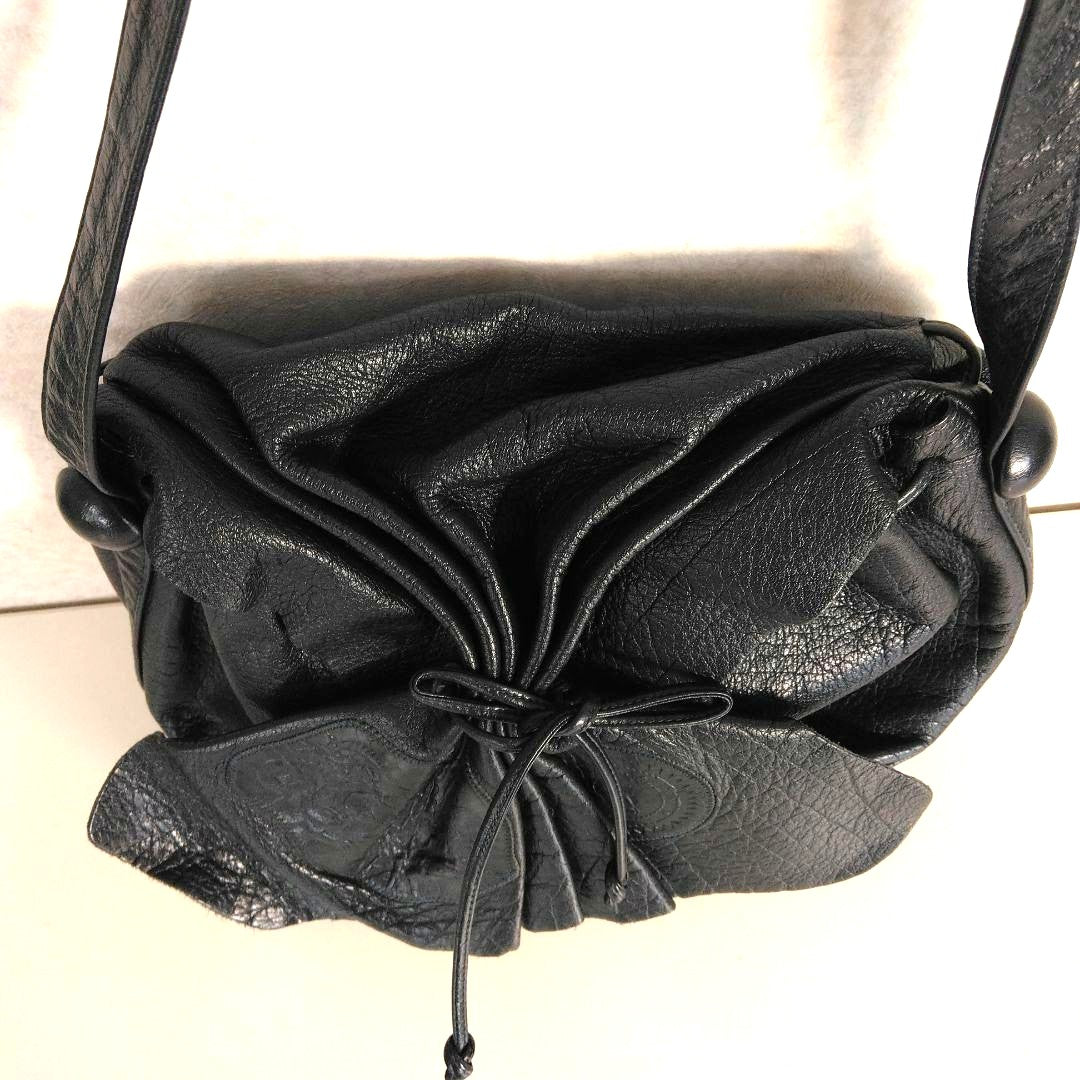 Carlos Falchi Shoulder Bag Buffalo Leather Drawstring Vintage USA 12.2x9.8in