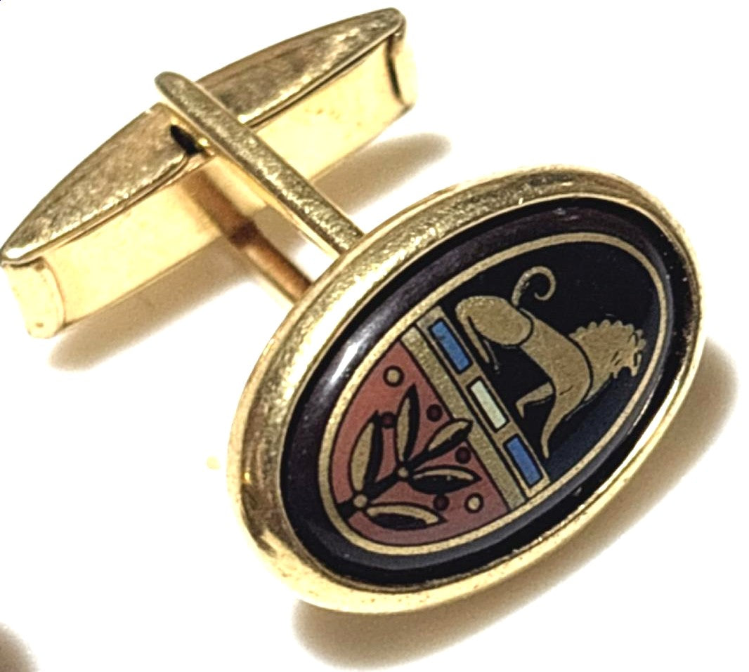 MICHAELA FREY WIEN Enamel Lion Crest Cufflinks Gold Tone Austria Vintage