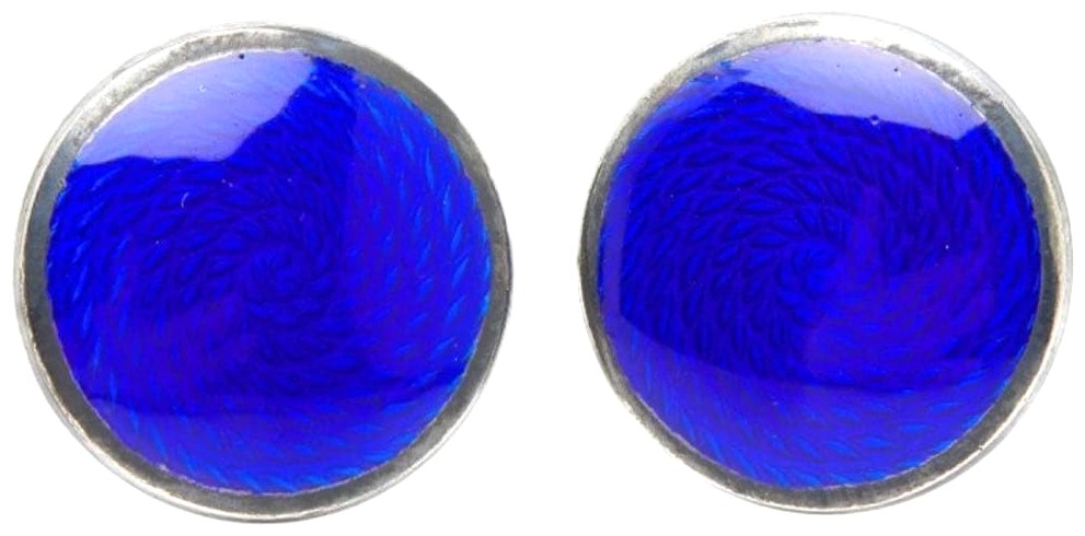 Gucci Silver 925 Blue Enamel Round Cufflinks 0.6in Men Authentic Italy
