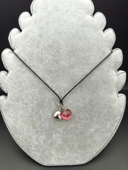 Baccarat Double Heart Necklace Pink Crystal Sterling Silver 925 Adjustable Used