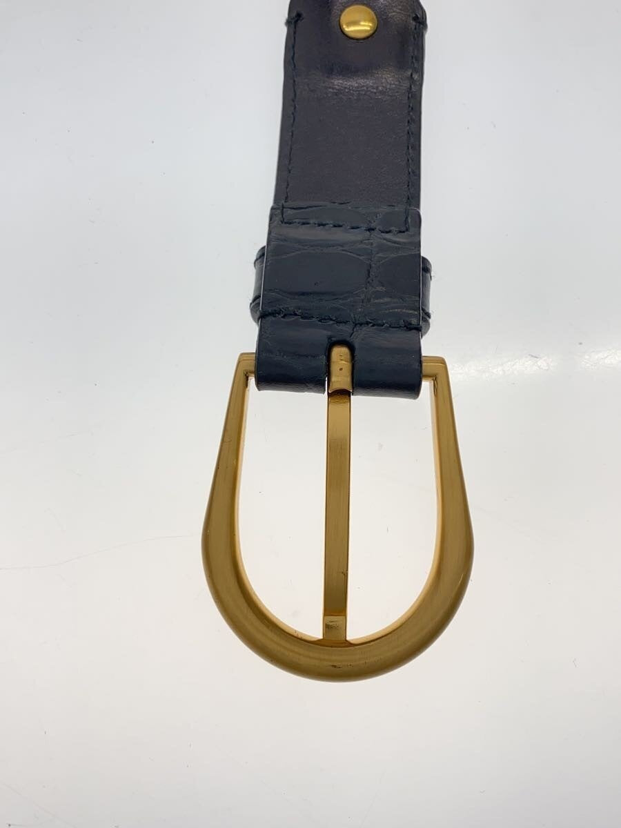 Miu Miu Belt Black Croc Embossed Leather Gold Chain Horseshoe Buckle Italy Used