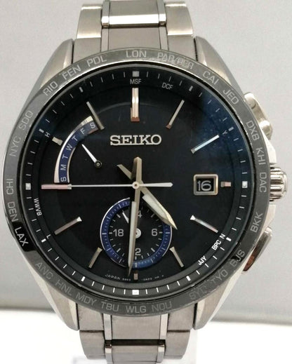 SEIKO Brightz Radio Solar World Time Blue Dial Steel Watch Men SSAE015 Japan