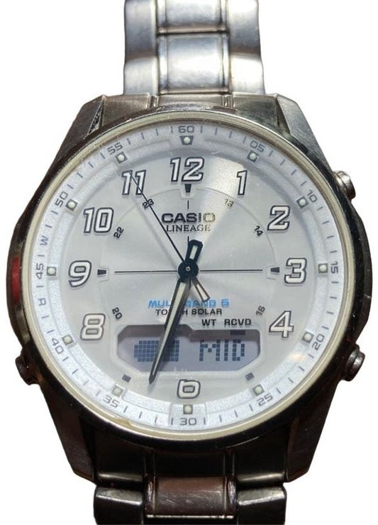 CASIO LINEAGE LCW-M100 Tough Solar Radio Wave Mens Watch Silver Steel 38mm