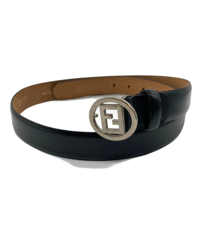 FENDI FF Logo Buckle Belt Mens Black Leather Silver Hardware 90cm 35.4in Italy