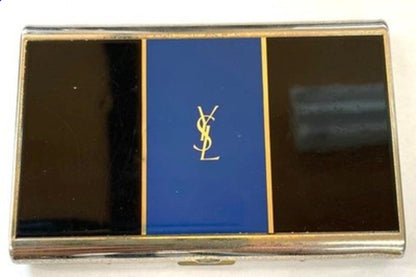 YSL Yves Saint Laurent Card Case Cigarette Case Black Blue Gold Metal Authentic