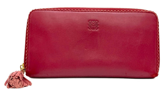 LOEWE Anagram Zip Around Long Wallet Red Nappa Leather Tassel Zipper Spain