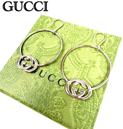GUCCI Interlocking G Hoop Earrings Silver SV925 5.5cm(2.2") New Unused Japan