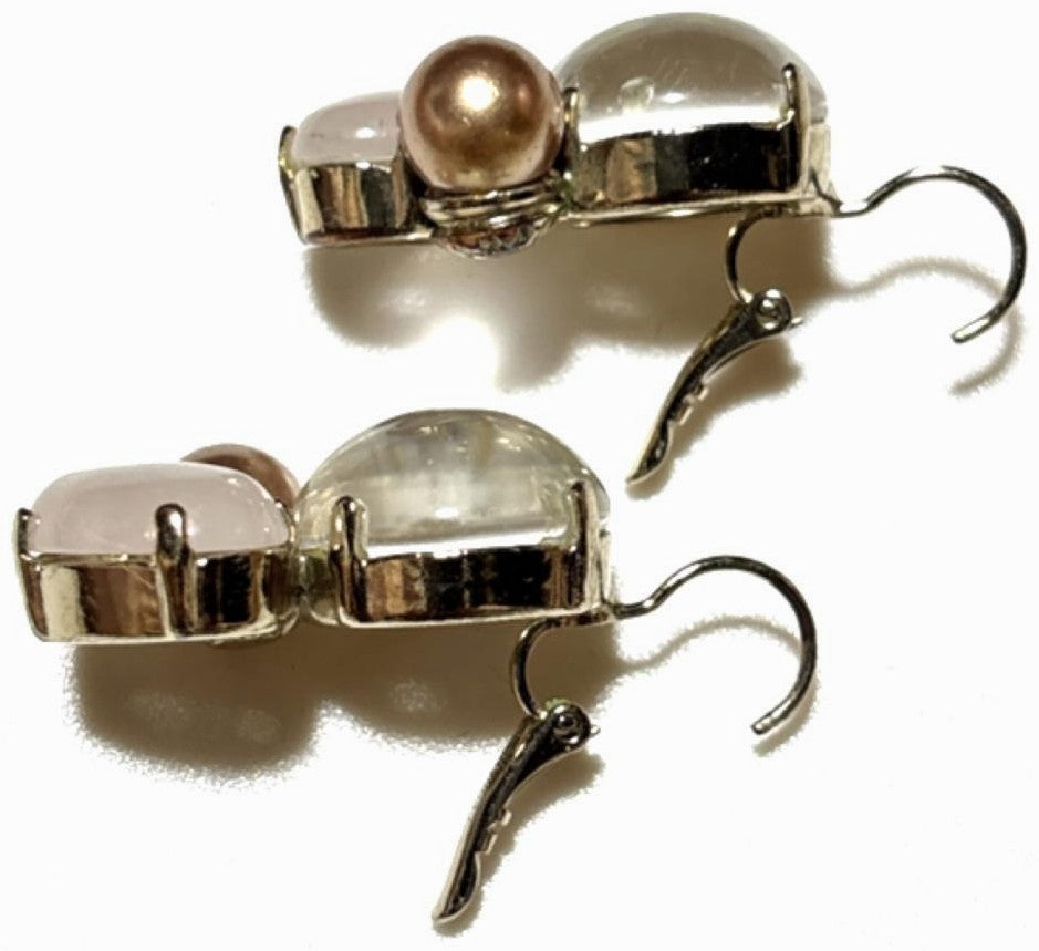 Philippe Ferrandis Bijoux Earrings Multicolor Crystal Pearl Silver France 1.6in