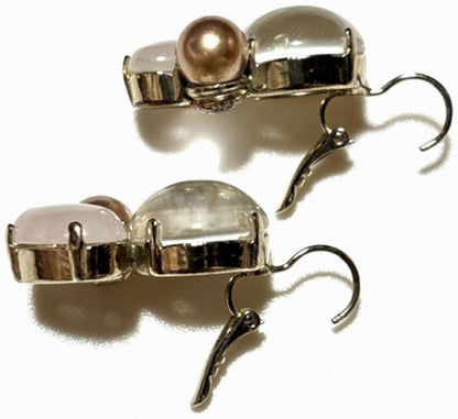 Philippe Ferrandis Bijoux Earrings Multicolor Crystal Pearl Silver France 1.6in