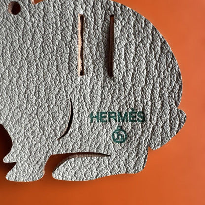 HERMES Rabbit Charm Leather Cutout Motif Ornament Gray Taurillon Clemence