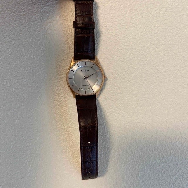 CITIZEN Eco-Drive BJ6482-04A Mens Watch Silver Dial Pink Gold 37.2mm Leather