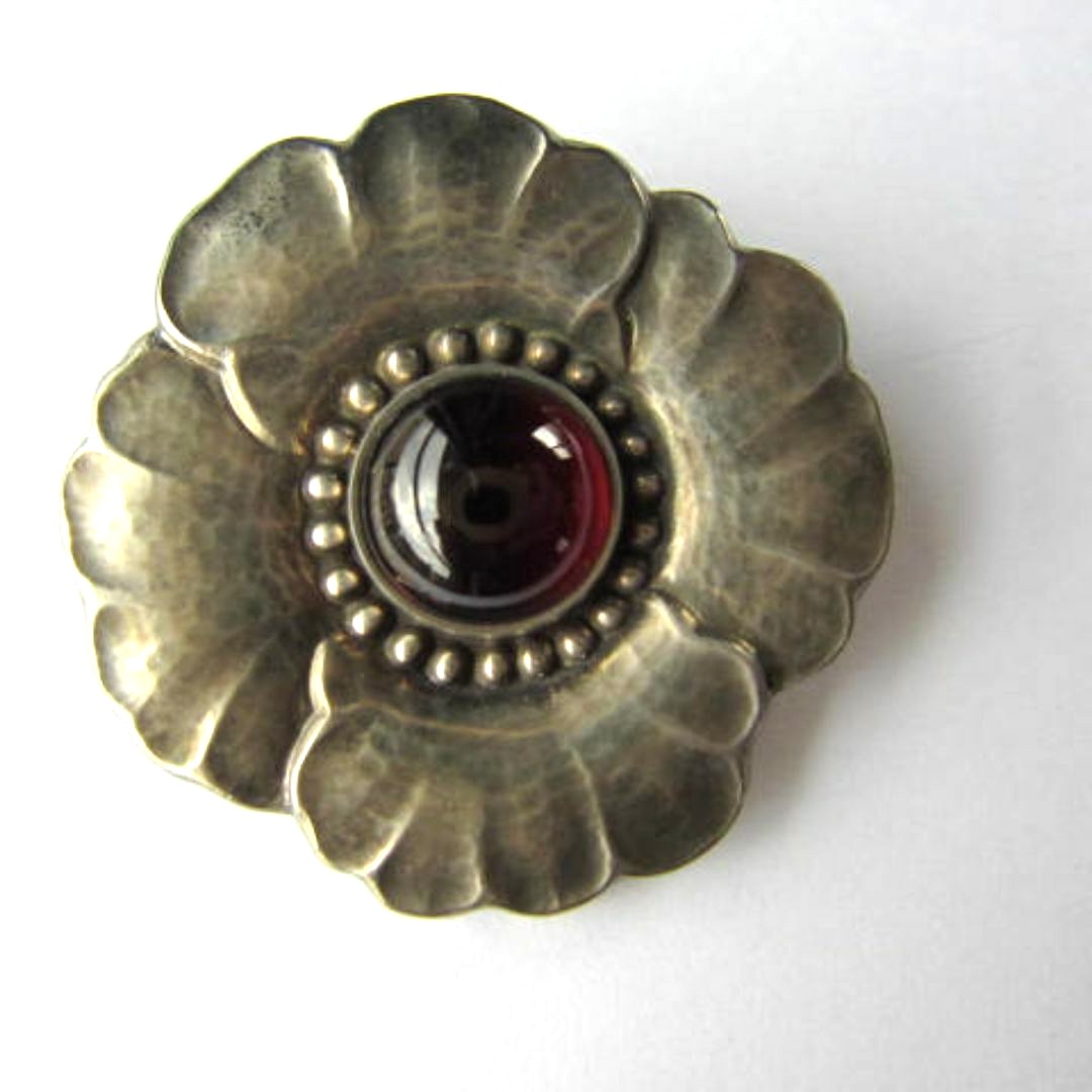 Georg Jensen Brooch #189 Art Nouveau Sterling Silver Garnet Cabochon Denmark VTG