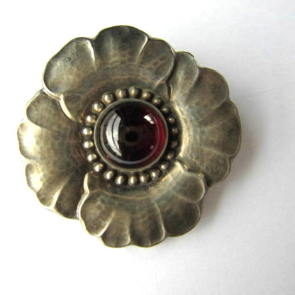 Georg Jensen Brooch #189 Art Nouveau Sterling Silver Garnet Cabochon Denmark VTG