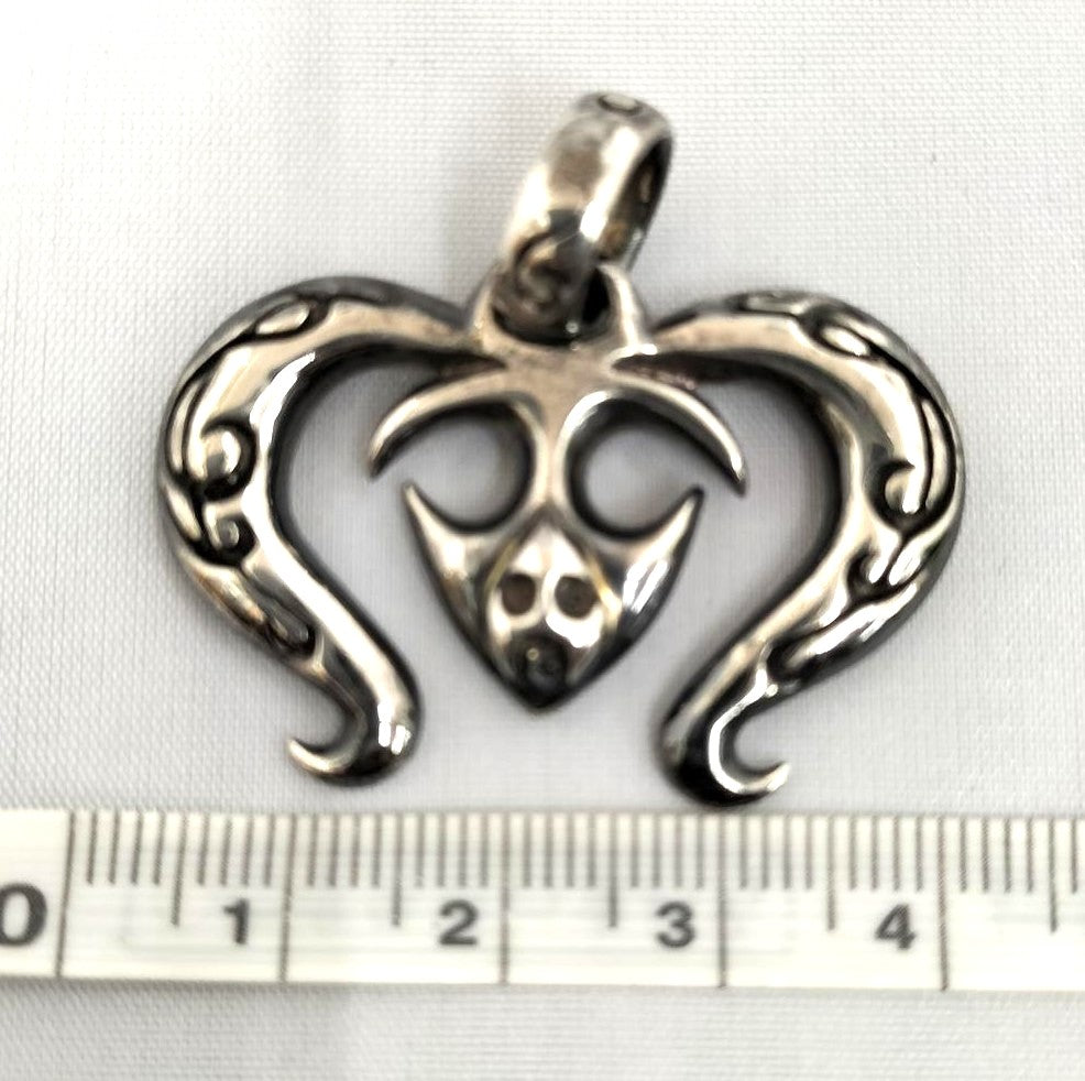 A&G 925 Sterling Silver Tribal Skull Heart Pendant Top Charm Width 4 cm 1.6"