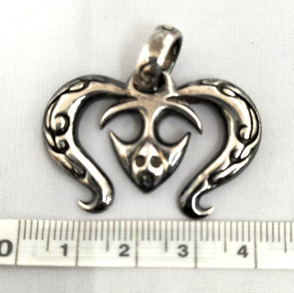 A&G 925 Sterling Silver Tribal Skull Heart Pendant Top Charm Width 4 cm 1.6"