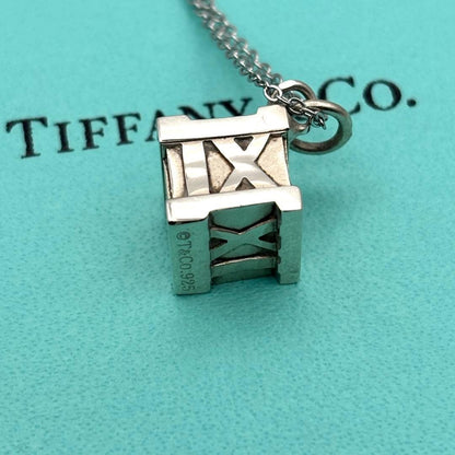 Tiffany & Co. Atlas Cube Pendant Top Silver 925 Roman Numeral Used