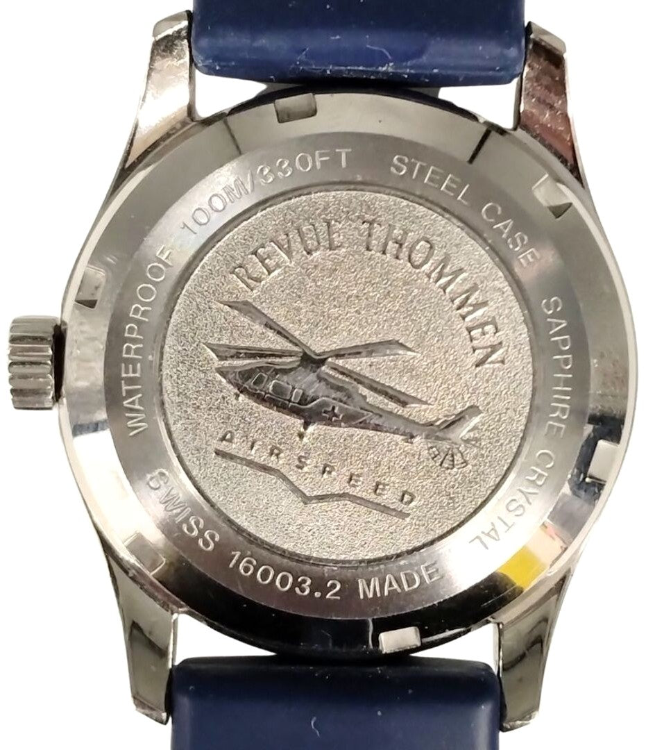 Revue Thommen Airspeed Automatic Men Watch Blue Dial Silver SS Swiss 31x39mm