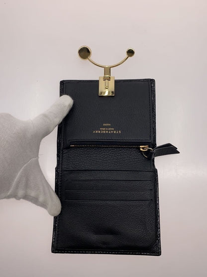 Strathberry Crescent Bifold Wallet Black Croc Embossed Leather Gold Hardware Sna