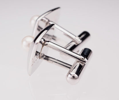 MIKIMOTO Pearl Cufflinks Silver Sterling Square Cushion 0.6in Authentic Japan