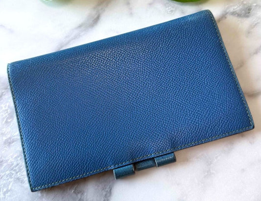 HERMES Agenda Cover Notebook Case Blue Green Bicolor Leather Vintage Authentic