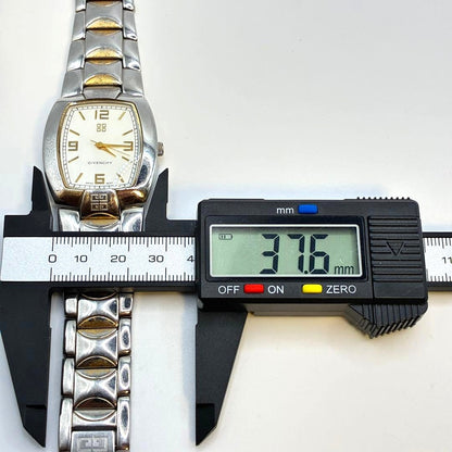 GIVENCHY Swiss Mvt Tonneau Wristwatch Silver Gold Two-Tone Stainless Steel Watch
