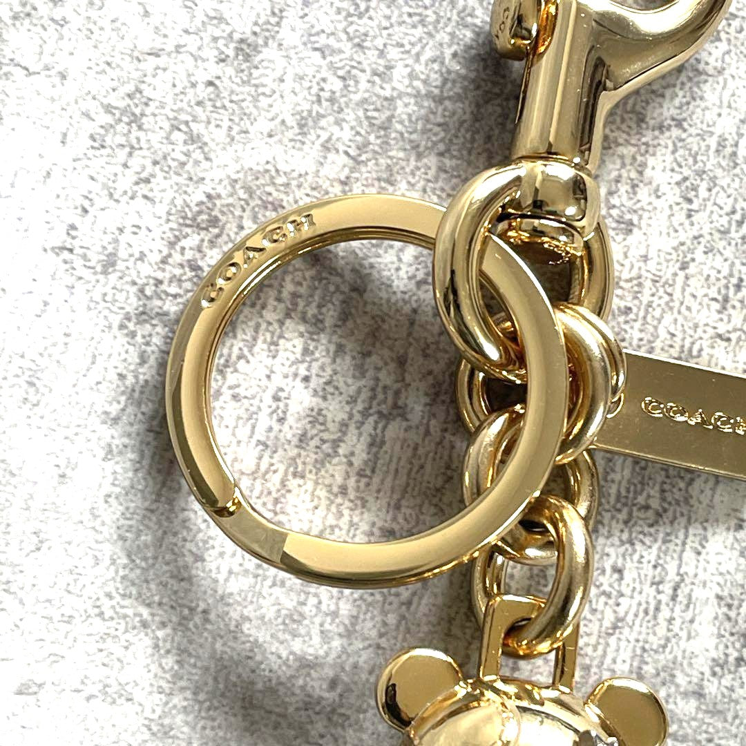 COACH 3D Teddy Bear Bag Charm Key Ring Gold Metal Pink Enamel 2.4in Authentic