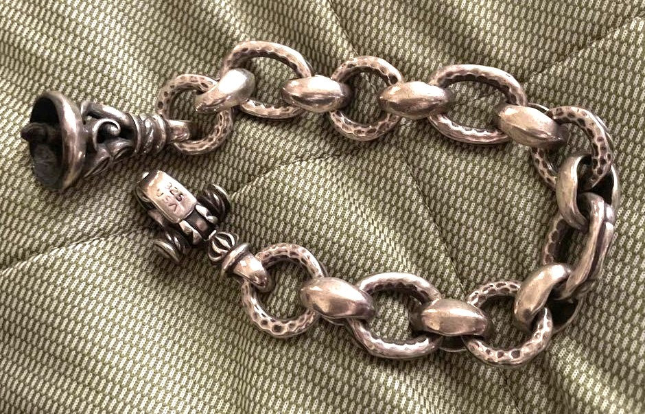 Leonard Kamhout Silver 925 Chain Link Bracelet Hammered Toggle Clasp 109g Used
