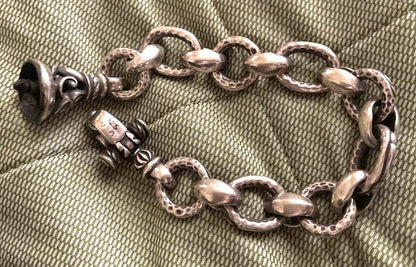 Leonard Kamhout Silver 925 Chain Link Bracelet Hammered Toggle Clasp 109g Used