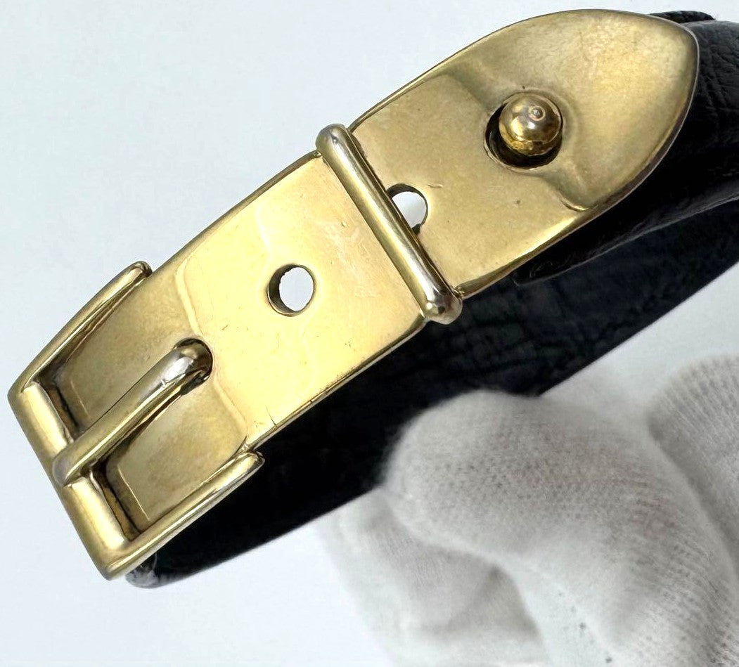 GUCCI Old Gucci Leather Belt Buckle Bracelet Black Gold HW 6.3in Made Italy