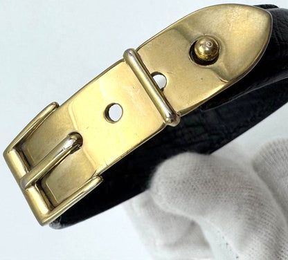 GUCCI Old Gucci Leather Belt Buckle Bracelet Black Gold HW 6.3in Made Italy