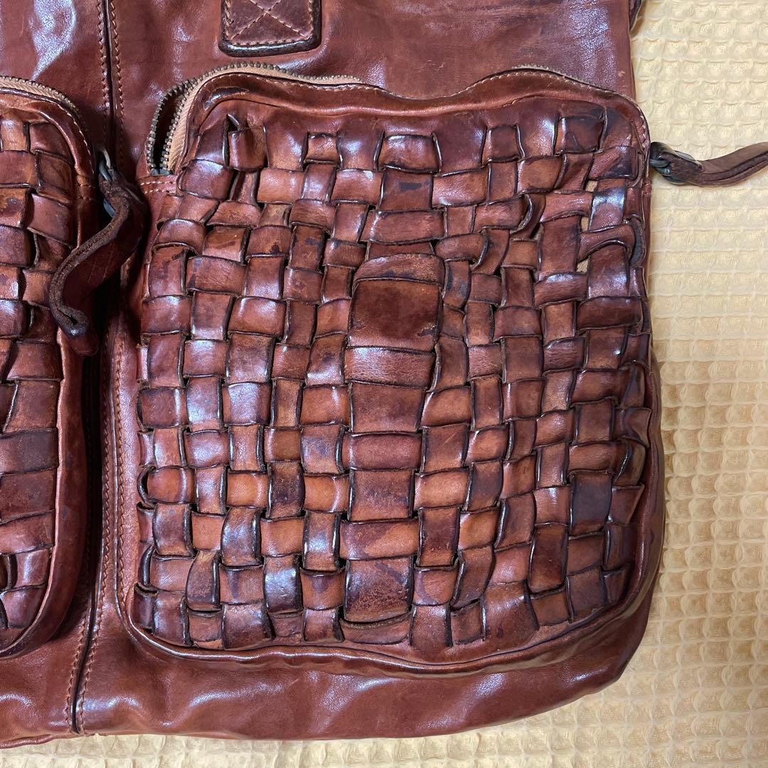 CAMPOMAGGI Woven Leather Tote Bag Brown 2way Italy Laptop Business Shoulder Bag