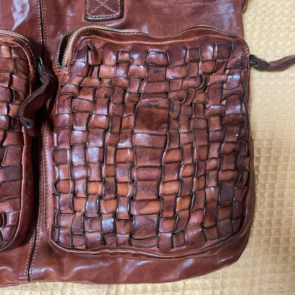 CAMPOMAGGI Woven Leather Tote Bag Brown 2way Italy Laptop Business Shoulder Bag